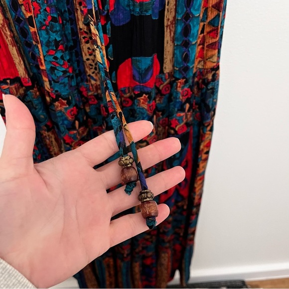 VINTAGE Carole Little Multicolor Tiered Abstract Ethnic Maxi Dress Size 8/small - Picture 6 of 11